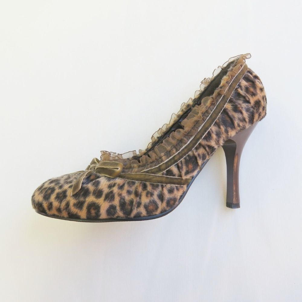 Leopard Print Heels - Fuzzy Texture - Heel Height 3.5" - Vintage Style P…      